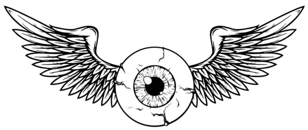 Gruselige Augenkugel, Vektor-Illustrationskunst in Schwarz-Weiß — Stockvektor