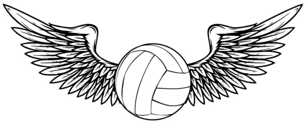 Bola de voleibol realista con alas rojas levantadas emblema vector — Vector de stock