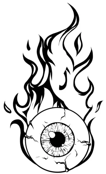 Eyeball On Fire - En tecknad illustration av en ögonglob med lågor som lossnar från den. vektor — Stock vektor