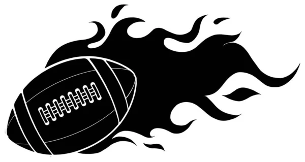 Ilustración de una bola de fútbol americano de dibujos animados volando dentro del fuego del cometa con llamas ardientes silueta negra — Vector de stock