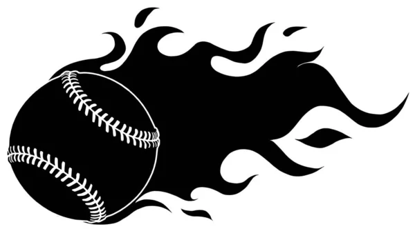 Flaming Baseball Softball Ball Vector Cartoon queimando com chamas de fogo silhueta preta —  Vetores de Stock