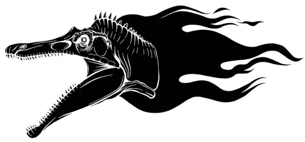 Dinosaure flamboyant avec des flammes silhouette noire illustration vectorielle isolée — Image vectorielle
