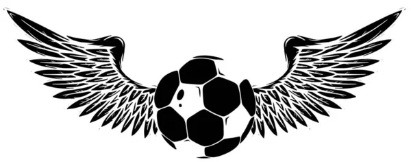 Vektor Grunge Bild mit geflügeltem Fußball schwarze Silhouette — Stockvektor