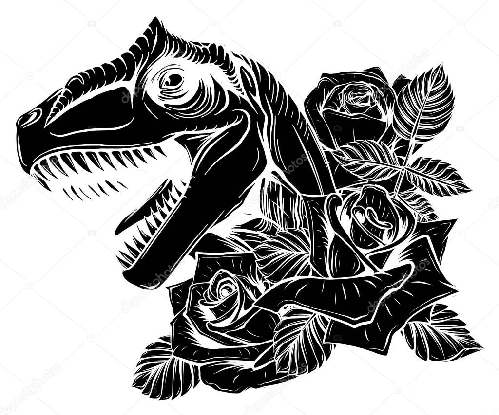 dinosaurus allosaurus head black silhouette art vector illustration design