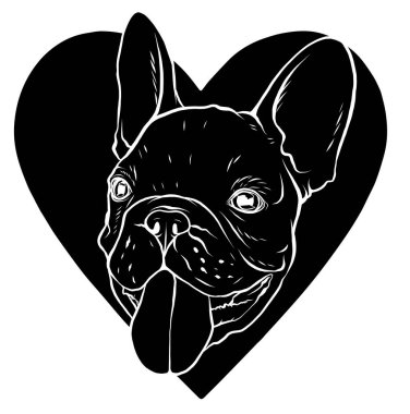 Siyah siluet pug kafasının vektör çizimi. Bir köpeğin portresi.