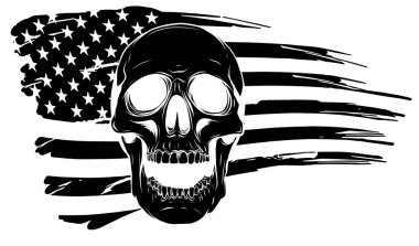 siyah siluet vektör illüstrasyon Amerika Bayrağı bir kafatası üzerine boyanmış