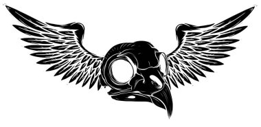 Wings vektör çizim sanatıyla siyah siluet Yan Kafatası