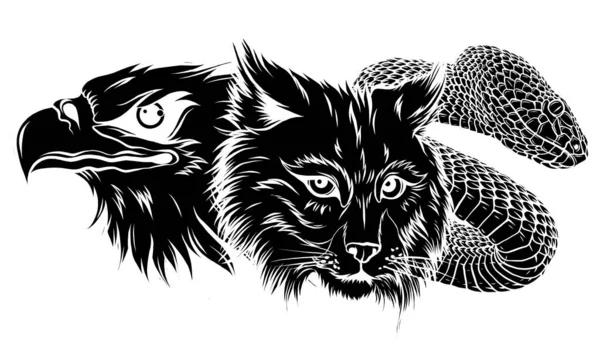 Image vectorielle de serpent lynx egle pour tatouage design silhouette noire — Image vectorielle