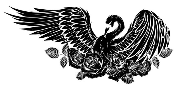 Vector Set of Swan and Roses. vector black silhouette