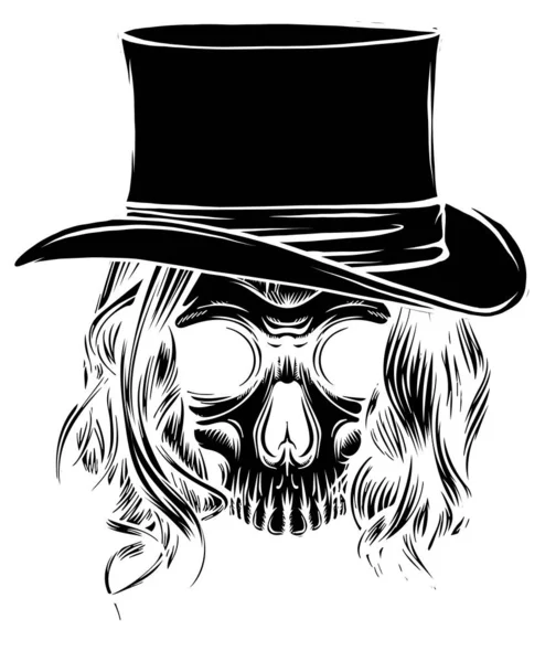 Siyah siluet kadın kafatası çizimi tasarımı — Stok Vektör