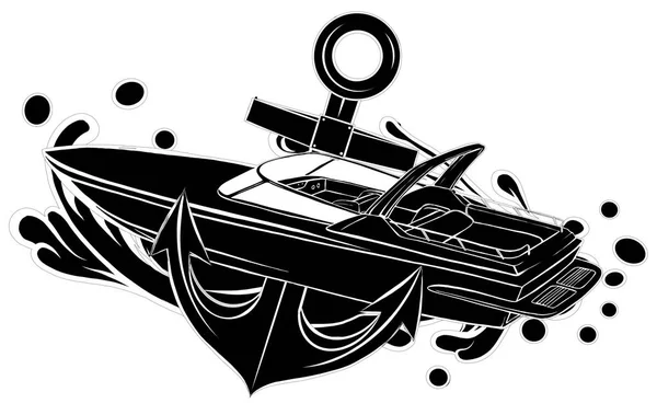 Black silhouette Boat Graphics, Stripe Vinyl Ready vector illustration — Stock Vector