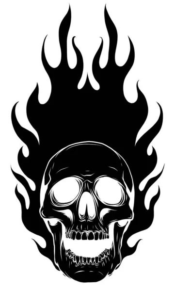 Schwarze Silhouette Skull Vector Image Template mit Flammen — Stockvektor