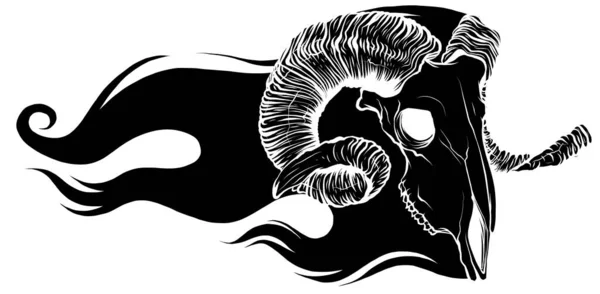 Μαύρο κρανίο κατσίκας σιλουέτας. Χέρι ζωγραφισμένο. Διάνυσμα. — Διανυσματικό Αρχείο