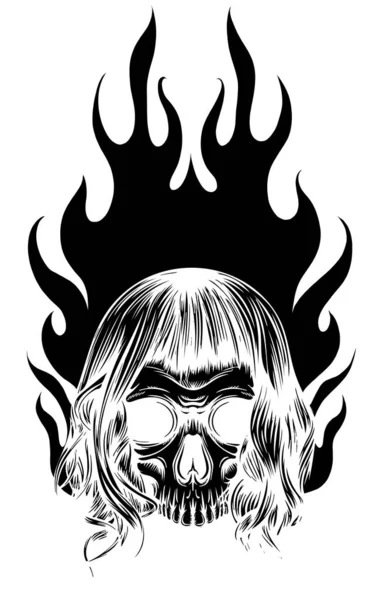 Μαύρη σιλουέτα Graphic Skull Διάνυσμα Πρότυπο εικόνας με φλόγες — Διανυσματικό Αρχείο