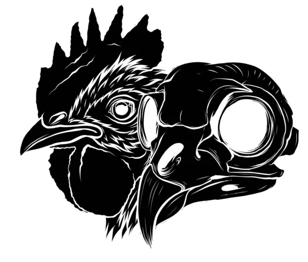Mascotte vettoriale di gallo testa e cranio illustrazione arte — Vettoriale Stock