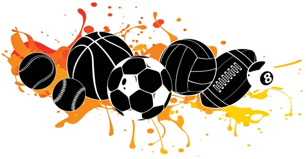 Fekete sziluett Vektor rajzfilm sport labdák készlet illusztráció grafika — Stock Vector