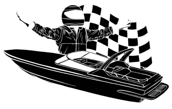 Black silhouette racing boats at the finish line. View from above. Vector. — Stock Vector