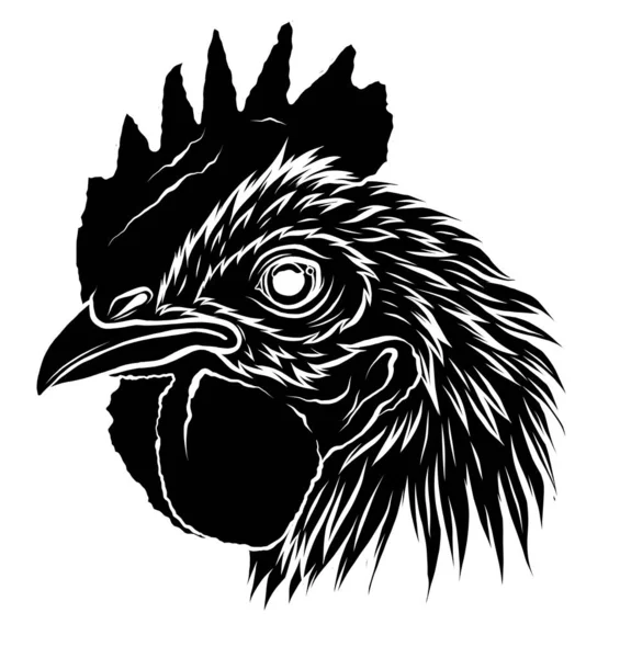 Silhouette nera Rooster.a disegno a mano e schizzo in illustrazione vettoriale. — Vettoriale Stock
