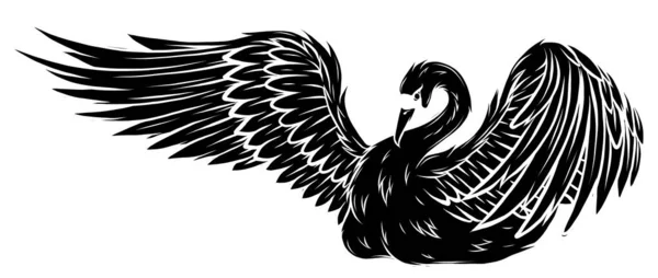 Black silhouette Cartoon beauty swan floats on water vector — Stock Vector
