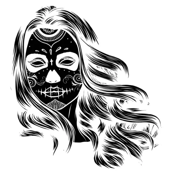 Illustration de fille de bonbons de crâne noir et blanc vecteur — Image vectorielle