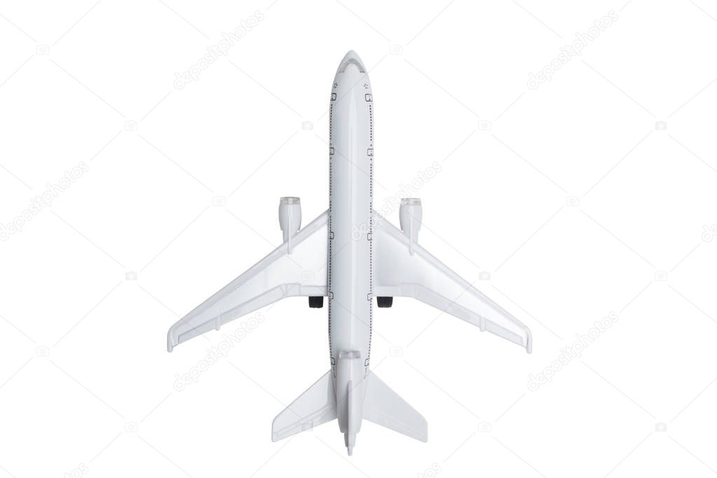 toy white three-engine wide-body jet airliner isolated