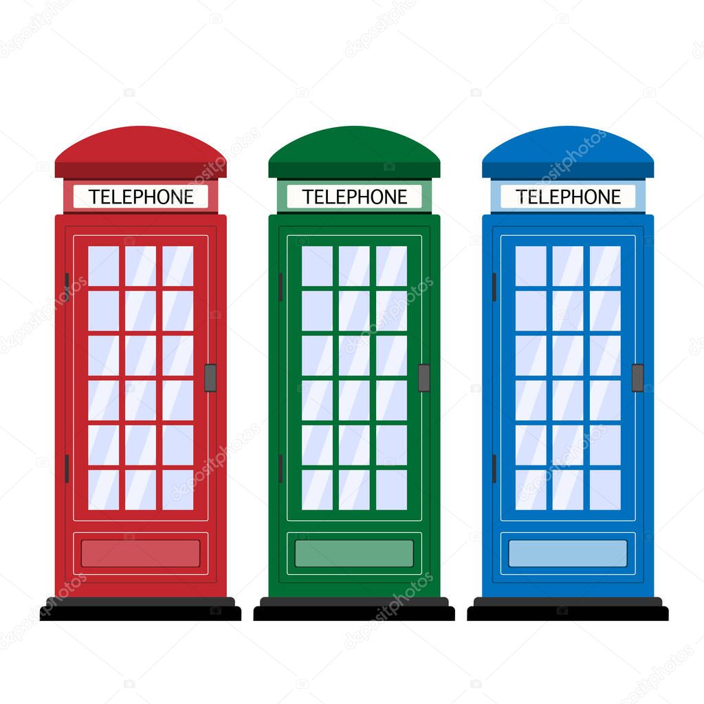 London telephone booth in red, blue, green colors. vector icon. vector illustration 