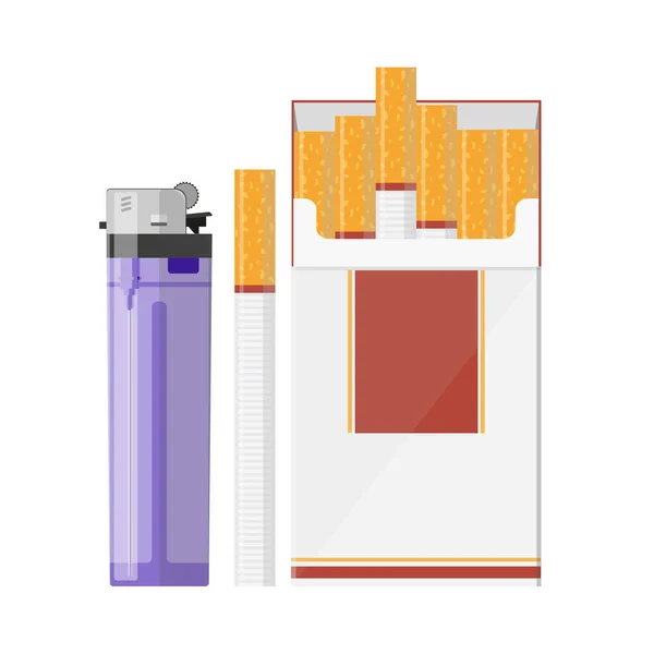 Zigarettenschachtel Mit Feuerzeug Vektorabbildung Raucherzeug Vektorillustration — Stockvektor