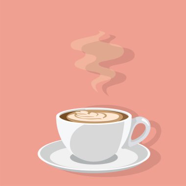 mercan arka plan üzerinde kahve fincan fincan kahve, vektör illüstrasyon