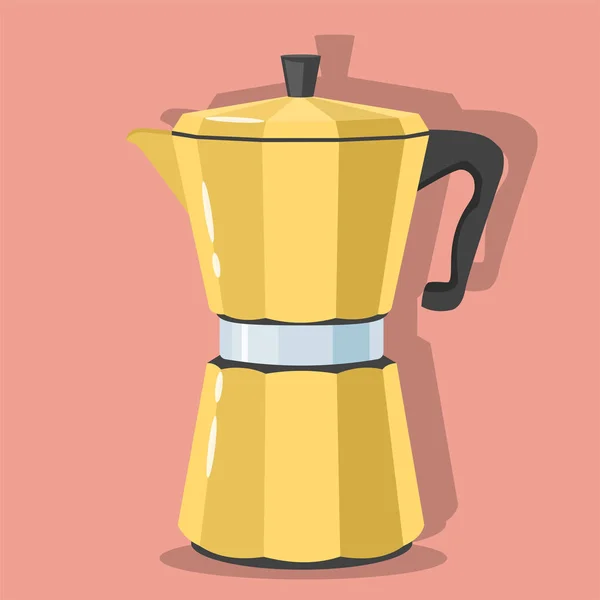 Yellow Vintage Geyser Coffee Maker Coral Background Vector Illustration — 스톡 벡터