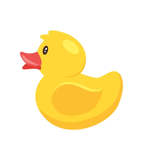 Yellow Cute Cartoon Rubber Bath Duck Blue Water Vector Illustration — 스톡 벡터