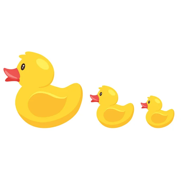 Yellow Cute Cartoon Rubber Bath Ducks Family Vector Illustration — 스톡 벡터