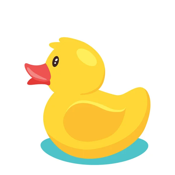 Yellow Cute Cartoon Rubber Bath Ducks Blue Water Vector Illustration — 스톡 벡터