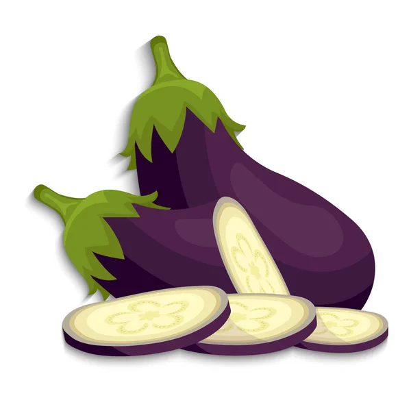 Aubergine Grönsak Hela Och Skivade Vektor Illustration — Stock vektor