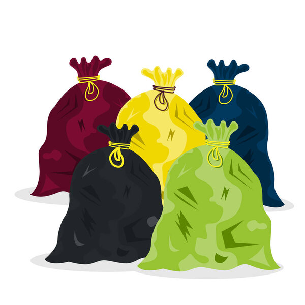 Plastic garbage bags. Trash in plastic bags. Vector illustration