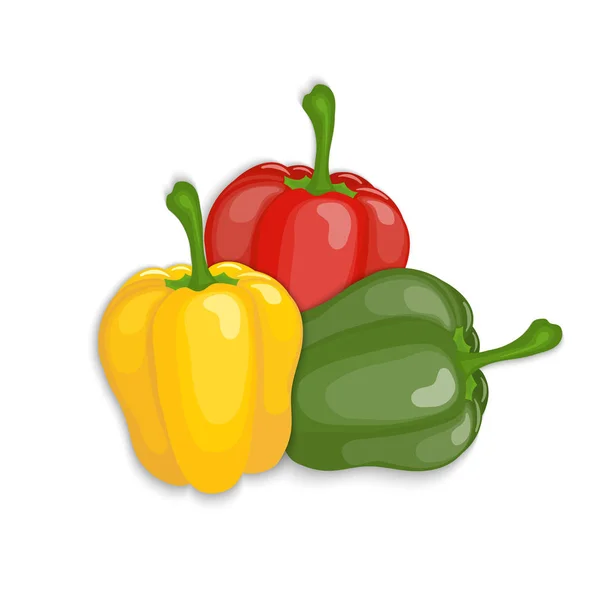 Pimientos Rojos Amarillos Verdes Realistas Ilustración Vectorial — Vector de stock