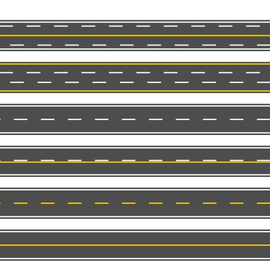 Şehir driveway asfalt yollar seti, vektör illüstrasyon