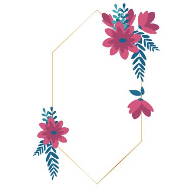 Çiçek süslemeli altın çerçeve, metin için boş alan, vektör illüstrasyon 