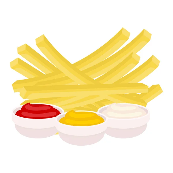 Pommes Mit Mayonnaise Ketchup Und Senfsaucen — Stockvektor