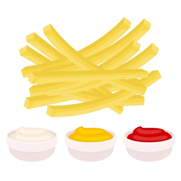 French Fries Mayonnaise Ketchup Mustard Sauces — Stock Vector