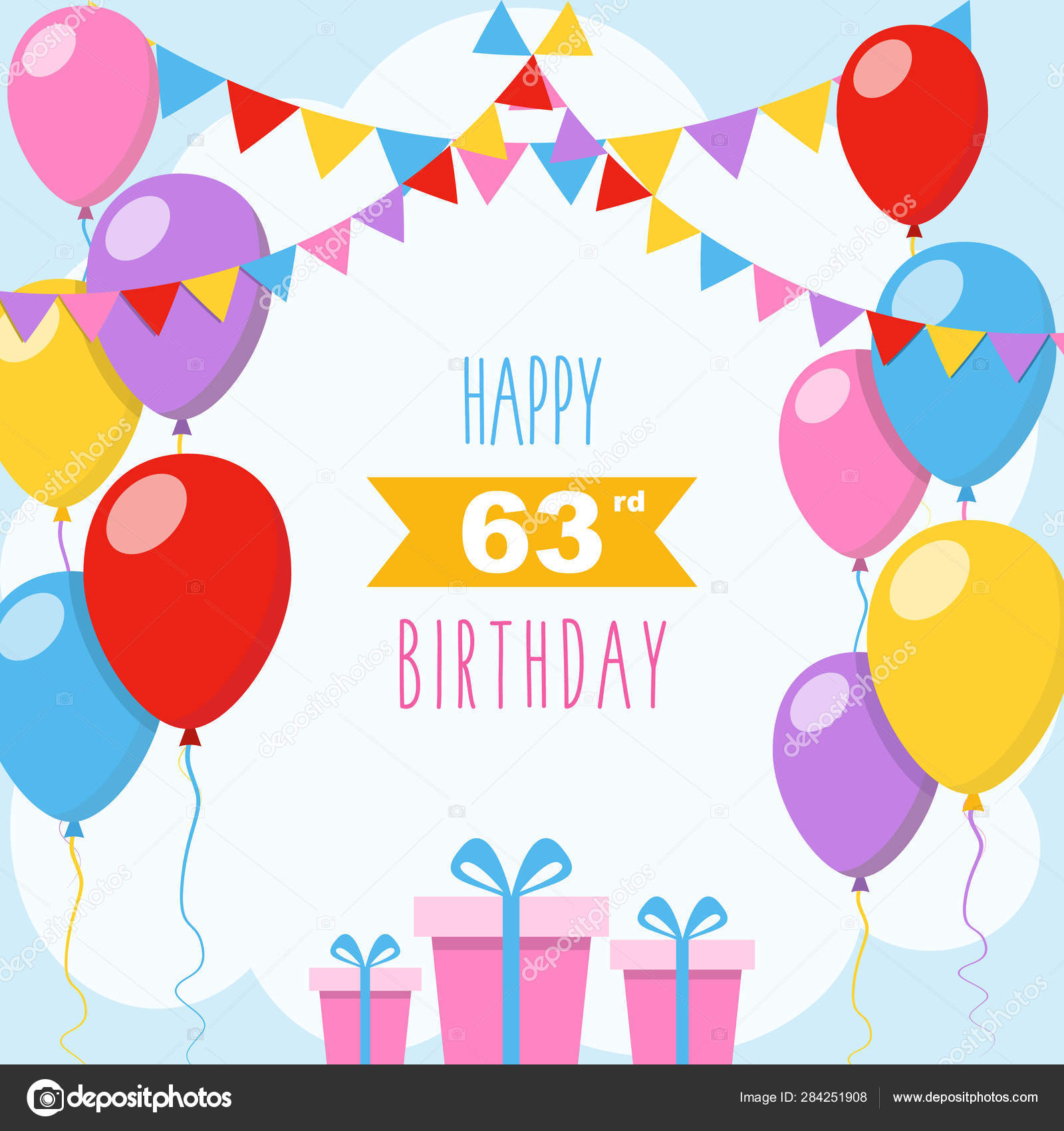 Happy 63rd Birthday Vector Illustration Greeting Card Balloons Colorful Garlands Vector Image By C Yekaterinalim Vector Stock