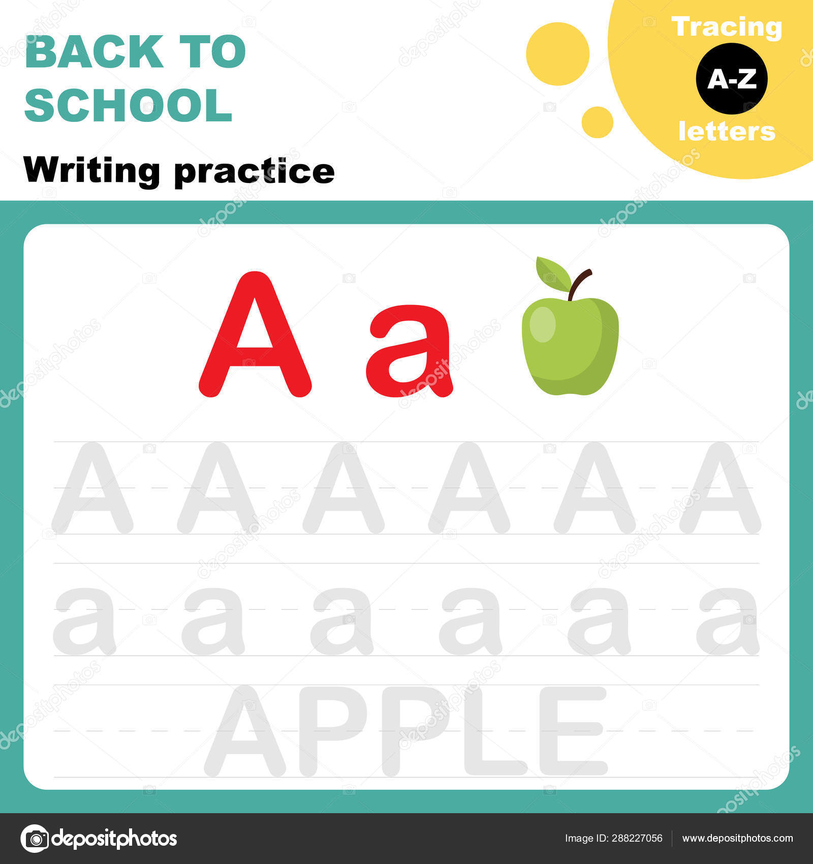 Back School Writing Practice Worksheet Tasing Alphabet Letters Letter Apple Stock Vector C Yekaterinalim