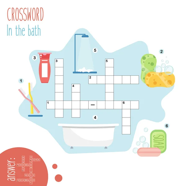 Easy Crossword Puzzle Bath Children Elementary Middle School Fun Way — Stock Vector