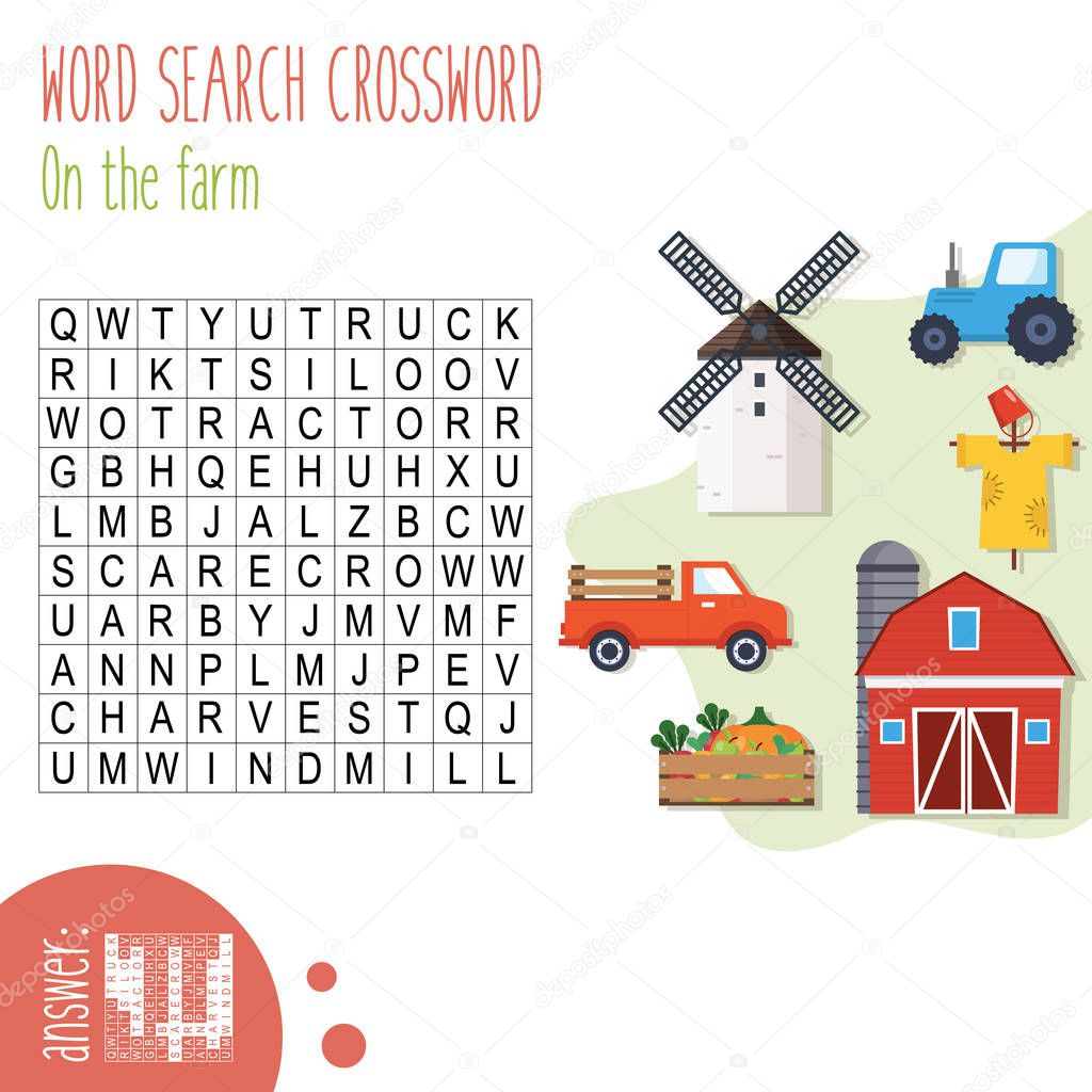 Back to school. Easy word search crossword puzzle worksheet.