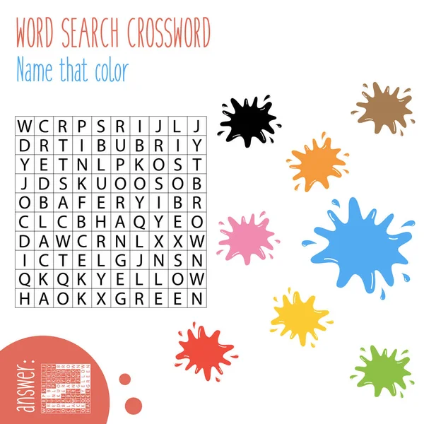 Easy word search crossword puzzle, for children in elementary an — Stock Vector