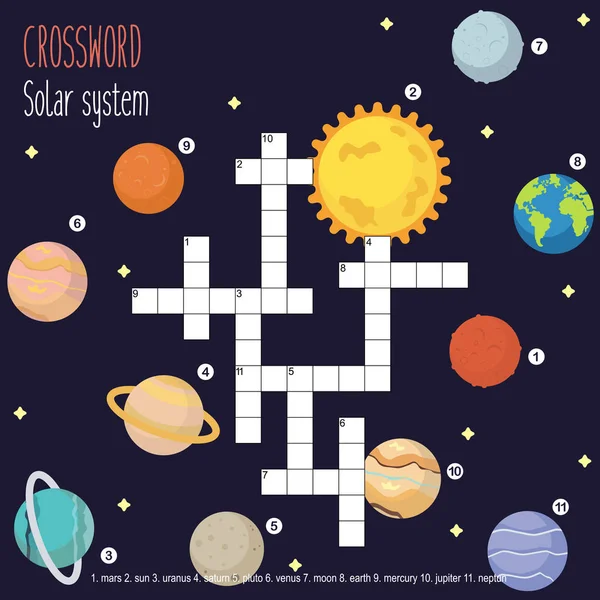 Εύκολο Σταυρόλεξο Ηλιακό Σύστημα Για Παιδιά Στο Δημοτικό Και Γυμνάσιο — Διανυσματικό Αρχείο