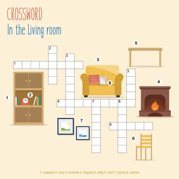 Easy Crossword Puzzle Livingroom Children Elementary Middle School Fun Way — Stock Vector