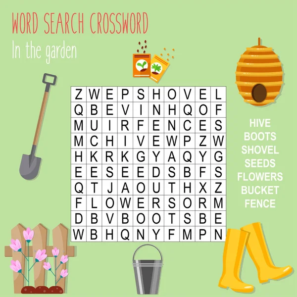 Easy Word Search Crossword Puzzle Garden Children Elementary Middle School — Stock Vector