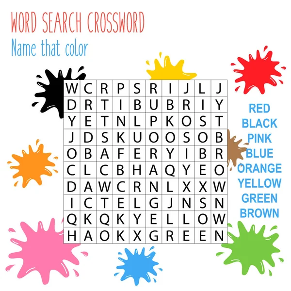 Easy Word Search Crossword Puzzle Name Color Children Elementary Middle — Stock Vector