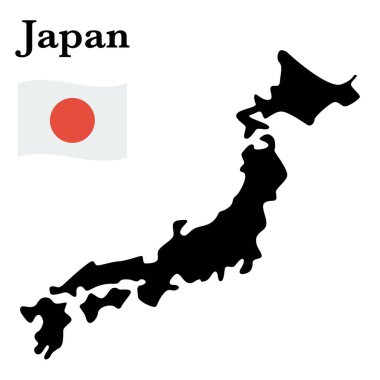 Japonya haritası silueti ve ulusal bayrak