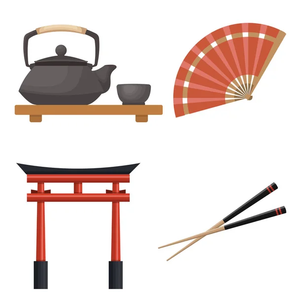 Japón Iconos Famosos Símbolos Conjunto Vector Ilustración — Archivo Imágenes Vectoriales